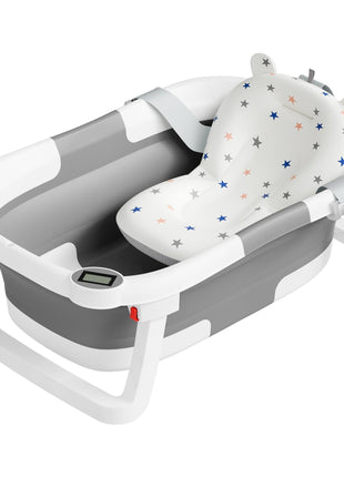 Collapsible Baby Bathtub,Baby Bath Tub with Soft Cushion & Thermometer,Baby Bathtub Newborn to Toddler 0-36 Months,Portable Travel Baby Tub