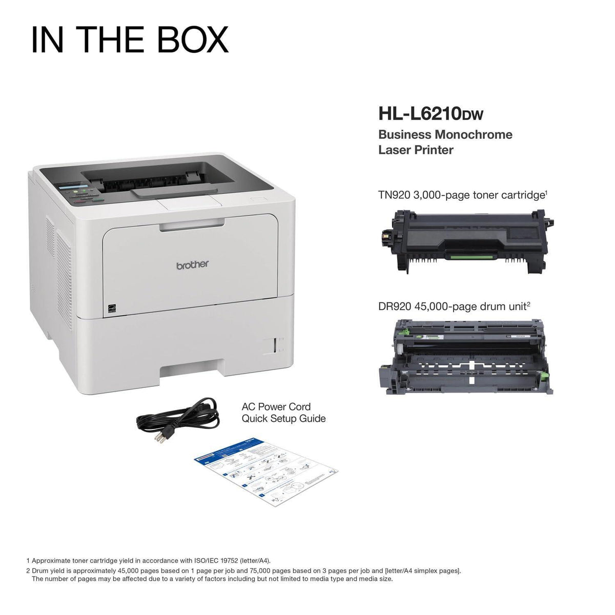 Brother Professional Laser Printer with High-Speed 50 ppm Output, Advanced Security Features, and Wireless Networking for Business, Monochrome Printing with Duplex Capability (HL-6210DW)