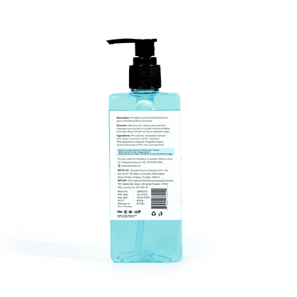 Zoeveda Blue Lagoon Perfumed Body Wash | With Mint Extract | Energizing & Revitalising Shower Gel | Paraben Free - 250 ML