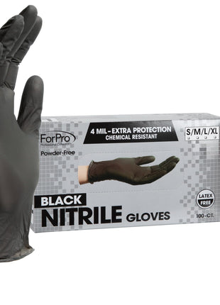 ForPro Professional Collection Disposable Nitrile Gloves, Chemical Resistant, Powder Free, Latex Free, Non Sterile, Food Safe, 4 Mil, Black, Large, 100 Count