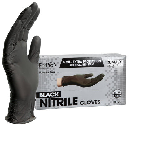 ForPro Professional Collection Disposable Nitrile Gloves, Chemical Resistant, Powder Free, Latex Free, Non Sterile, Food Safe, 4 Mil, Black, Large, 100 Count