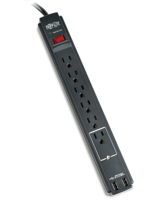 Tripp Lite 6 Outlet Surge Protector Power Strip 6ft Cord 990 Joules Dual USB Charging & $20K Insurance (TLP606USBBTAA)