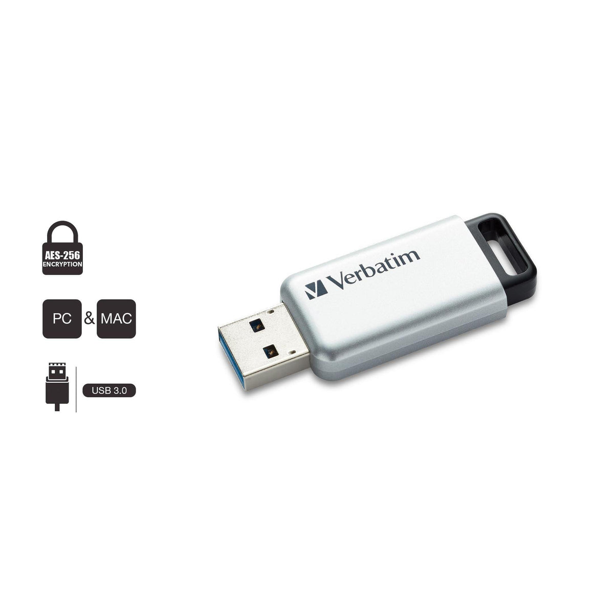 Verbatim 64GB Store'n' Go Secure Pro USB 3.0 Flash Drive with AES 256 Hardware Encryption - Silver