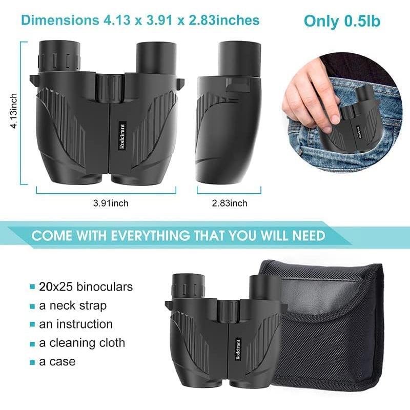 20x25 Binoculars for Adults and Kids, High Power Easy Focus Compact Binoculars with Low Light Vision for Bird Watching and Travel