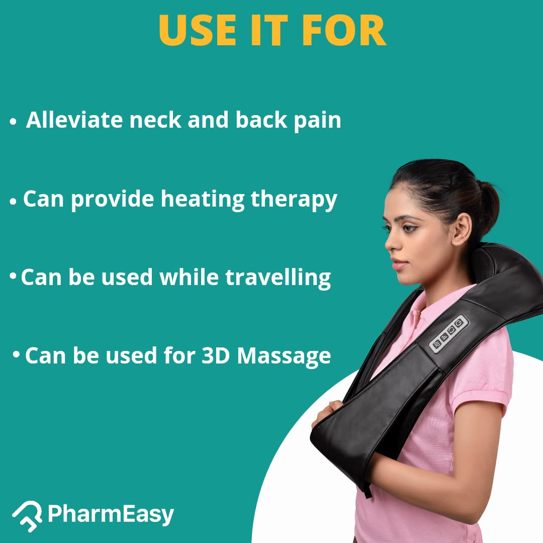 Pharmeasy Shiatsu Neck And Back Massager | Electric Heat Shiatsu Machine Body Massagers for Cervical Neck Shoulder & Back Pain Relief