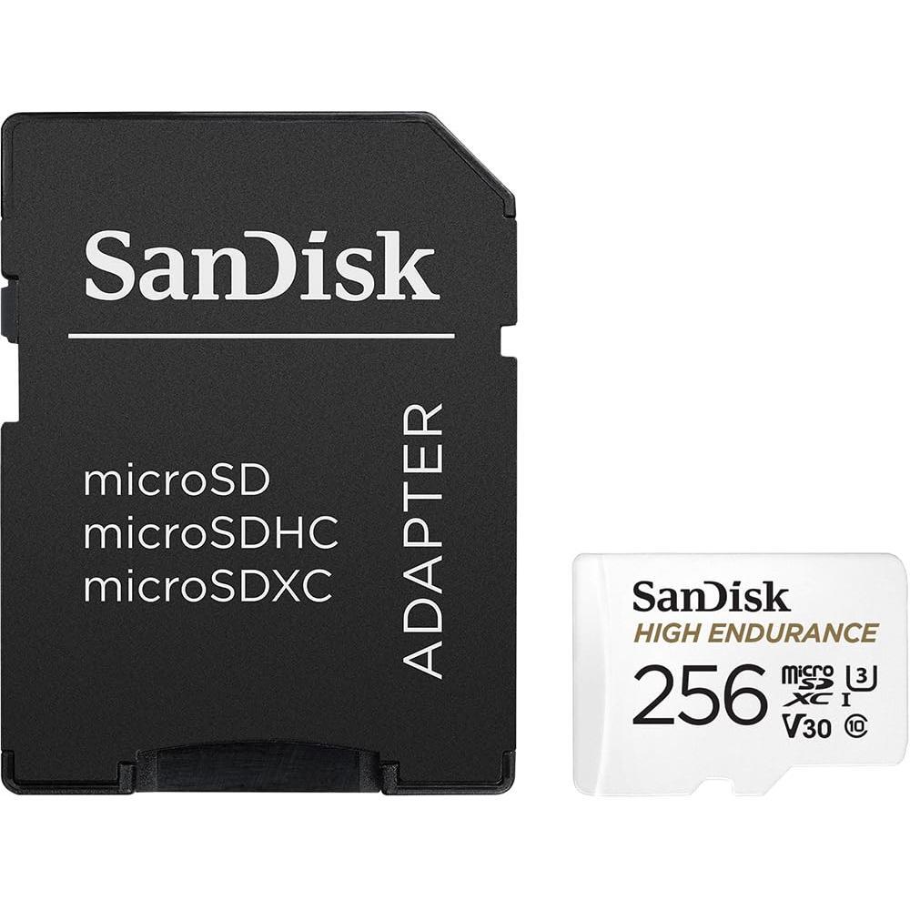 SanDisk 256GB High Endurance Video microSDXC Card with Adapter for Dash Cam and Home Monitoring systems - C10, U3, V30, 4K UHD, Micro SD Card - SDSQQNR-256G-GN6IA
