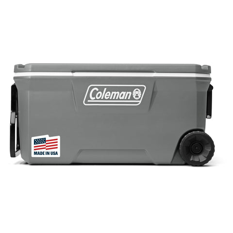 Coleman Classic Series Insulated Portable Rolling Cooler with Wheels, Leak-Resistant Outdoor Hard Cooler Keeps Ice up to 5 Days, 100-Quart