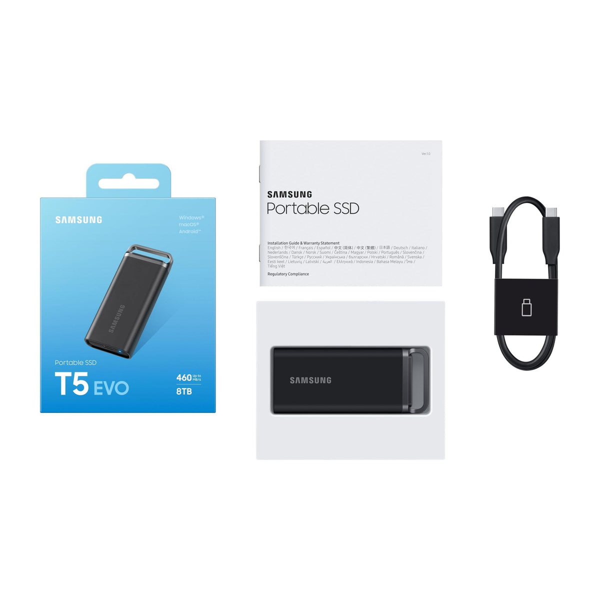 Samsung T5 EVO Portable SSD 8TB, USB 3.2 Gen 1 External Solid State Drive, Seq. Read Speeds Up to 460MB/s for Gaming and Content Creation, MU-PH8T0S/AM, Black