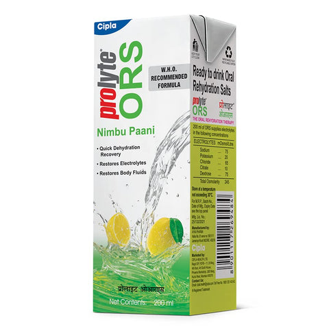 Cipla Prolyte ORS Ready to Drink Oral Rehydration Contains Vital Electrolytes WHO Formula (Nimbu Paani, Pack of 10)