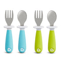 Munchkin® Raise™ Toddler Fork and Spoon Utensil Set, Rest Keeps Tip Off Table, BPA Free, 4 Pack, Blue/Green