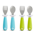 Munchkin搴?Raise閳?Toddler Fork and Spoon Utensil Set, Rest Keeps Tip Off Table, BPA Free, 4 Pack, Blue/Green
