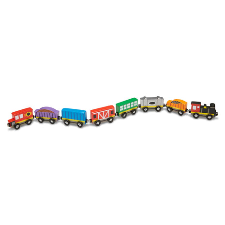 Melissa & Doug Wooden Train Cars, 8-Piece Magnetic Train Set with Toy Storage Tray, Steam Engine, Caboose, Coal & Passenger Cars, Montessori-Inspired Pretend Play Toys for Kids Ages 3+
