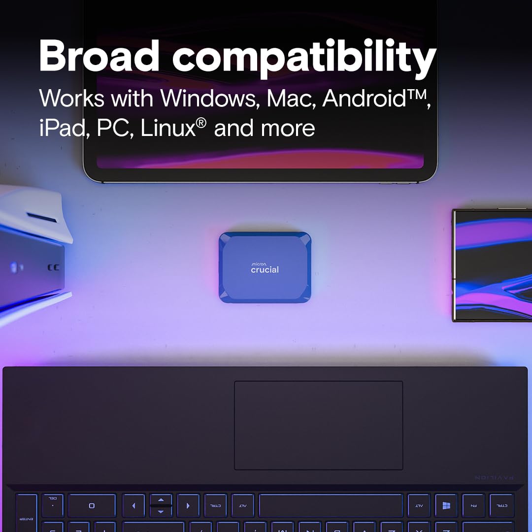 Crucial X10 1TB Portable SSD, Up to 2,100MB/s, USB 3.2 USB-C, External Solid State Drive, Compatible with Windows, Mac & Android, Durable Storage for Games, Photos & Files, Blue - CT1000X10SSD9-02