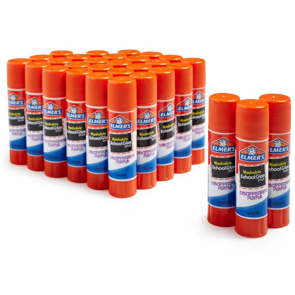 Elmer’s Disappearing Purple School Glue Sticks, Washable, 7g, 30 Count - Bulk Pack for Classrooms, 1 Teacher Brand
