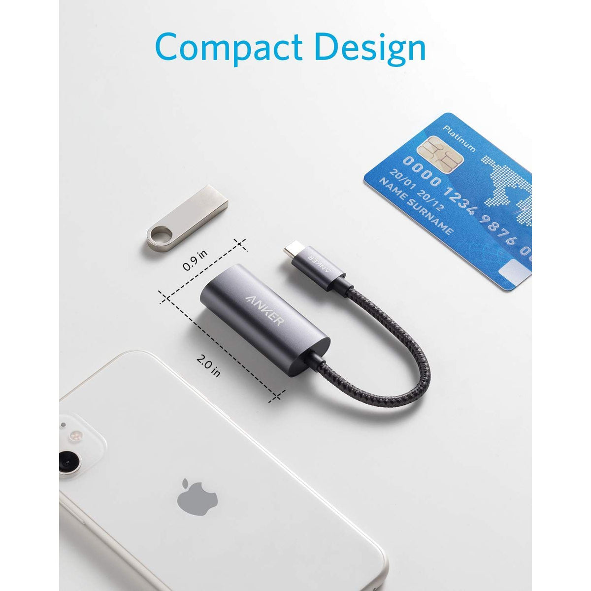Anker USB C 3.0 to Ethernet Adapter, Portable 1-Gigabit Network Hub, 10/100/1000 Mbps, for MacBook Pro, iPad Pro 2019/2018, ChromeBook, XPS, Galaxy S9/S8, and More