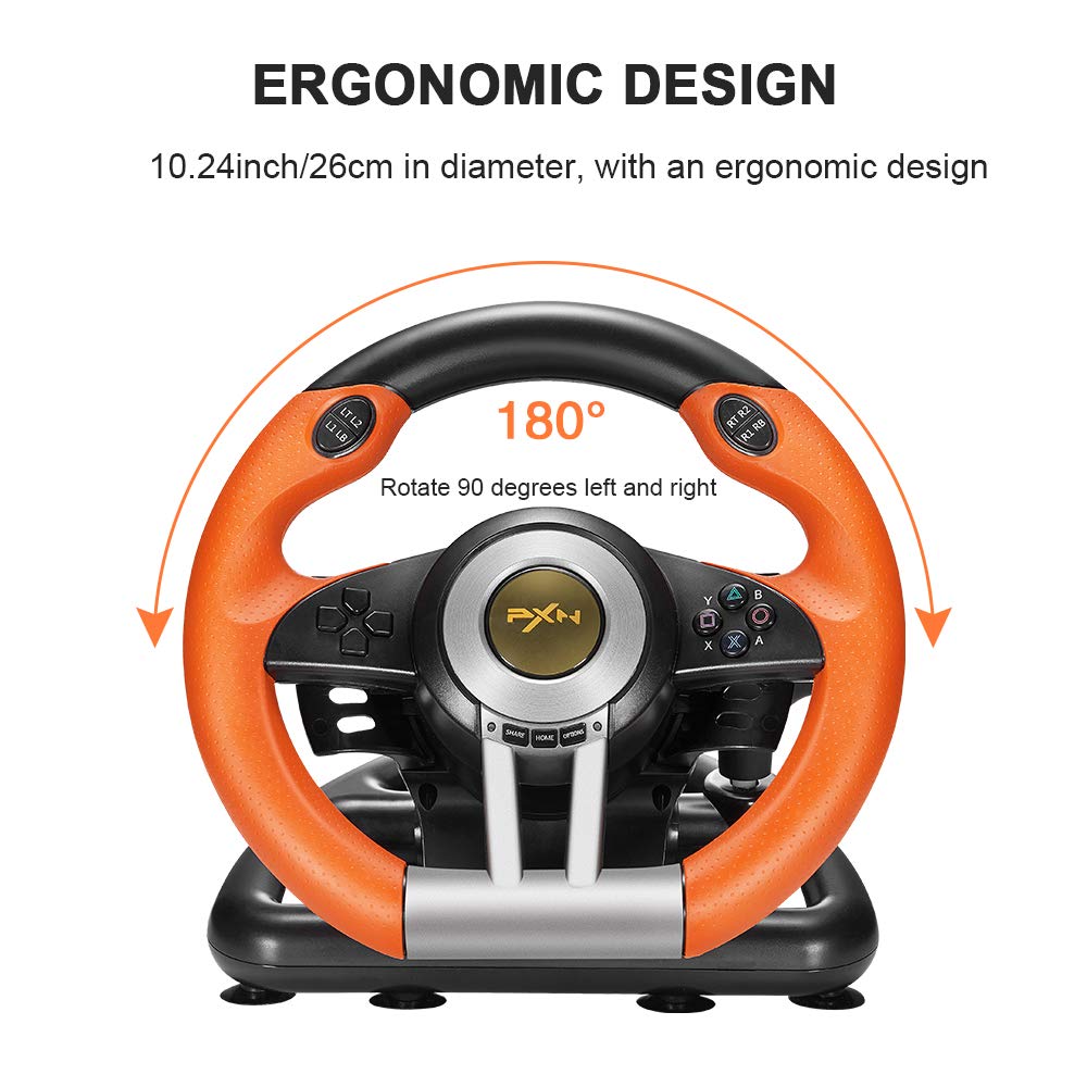 PXN PC Racing Wheel, V3II 180 Degree Universal Usb Car Sim Race Steering Wheel with Pedals for PS3, PS4, Xbox One, Xbox Series X/S, Switch (Orange)