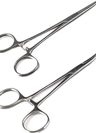 SURGICAL ONLINE Versatile Angling Tools with 2pc 5 Inch Fishing Forceps Set - Stainless Steel, Curved & Straight Hemostats, Serrated Jaws, Locking Mechanism, and Lightweight Design