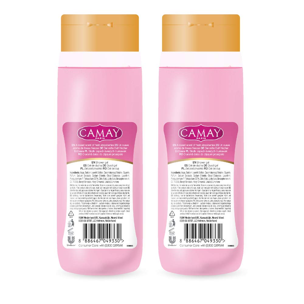 Camay CrËme & Strawberry Shower Gel, 500 ml (Pack of 2)