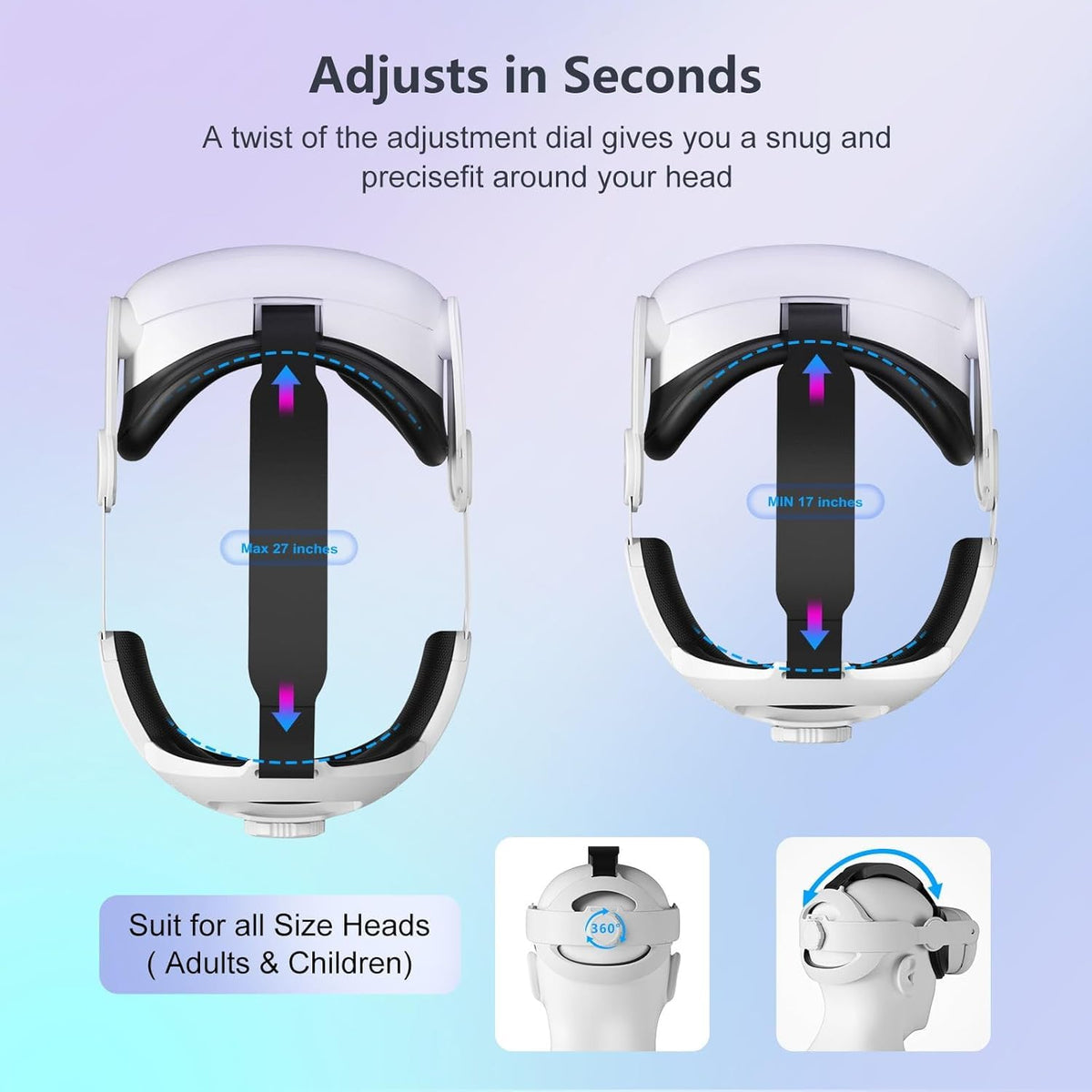 Saqico Head Strap for Meta Oculus Quest 2/3/3s, 3-in-1 Adjustable Halo Headband, Replacement for Elite Strap, Enhanced Comfort Gaming Immersion VR Accessories Compatible with Oculus/Meta Quest 2/3/3s