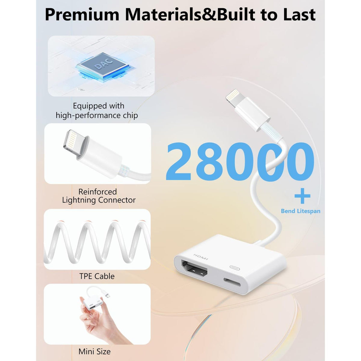 Lightning to HDMI Adapter for iPhone, [Apple MFi Certified] Digital AV Dongle,1080P Sync Screen Cable with Lightning Charging Port for iPhone, iPad to TV/Projector/Monitor No Need Power Supply