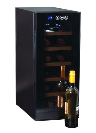 Koolatron Deluxe 12 Bottle Wine Cooler with Beech Wood Racks, Black, Thermoelectric Wine Fridge, 1 cu. ft. Freestanding Wine Refrigerator, Red, White and Sparkling Wine Storage for Kitchen or Home Bar
