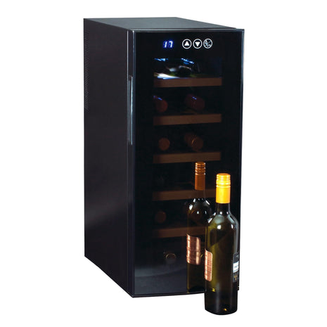 Koolatron Deluxe 12 Bottle Wine Cooler with Beech Wood Racks, Black, Thermoelectric Wine Fridge, 1 cu. ft. Freestanding Wine Refrigerator, Red, White and Sparkling Wine Storage for Kitchen or Home Bar