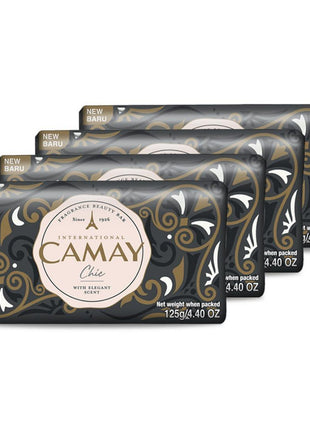 Camay Chic Citrus Beauty Soap with Aromatic Wood, Indulging French Fragrance, Moisturizing Bathing Body Soap, 125g (Pack of 4)