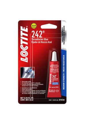 LOCTITE 242 Threadlocker for Automotive: High-Temp, Medium-Strength, Anaerobic | Blue, 6mL Tube (PN: 37418 - 487229)