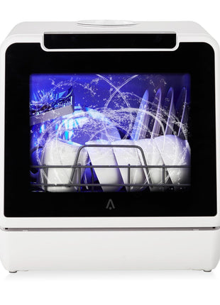 Portable Dishwasher Countertop, Dishwasher Countertop 5L Built-In Water Tank, No Hookup Needed, 5 Washing Programs, 360° Dual Spray, Baby Care & Air-Drying Function for Apartments
