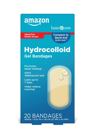 Amazon Basic Care Advanced Fast Healing Hydrocolloid Gel Bandages, Regular 20