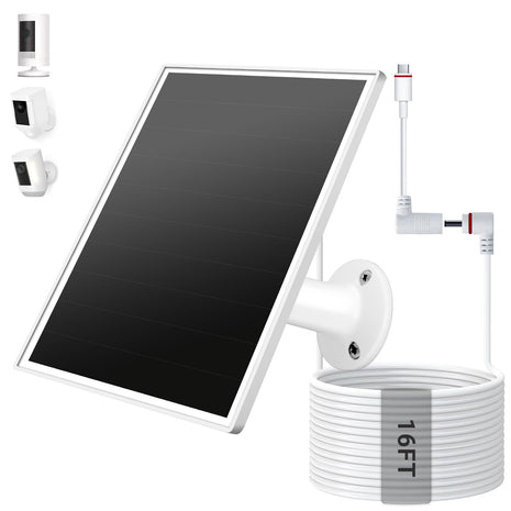 Solar Panel for Ring Camera, 6W Solar Charger with USB-C & Barrel Plug for Ring Stick Up Cam Plus/Pro & Spotlight Cam Battery Series, Waterproof, 16ft Cable, White