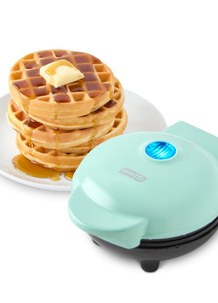 DASH Mini Waffle Maker   4 Waffle Mold, Nonstick Waffle Iron with Quick Heat Up, PTFE Nonstick Surface   Perfect Mini Waffle Maker for Kids and Families, Just Add Batter (Aqua)