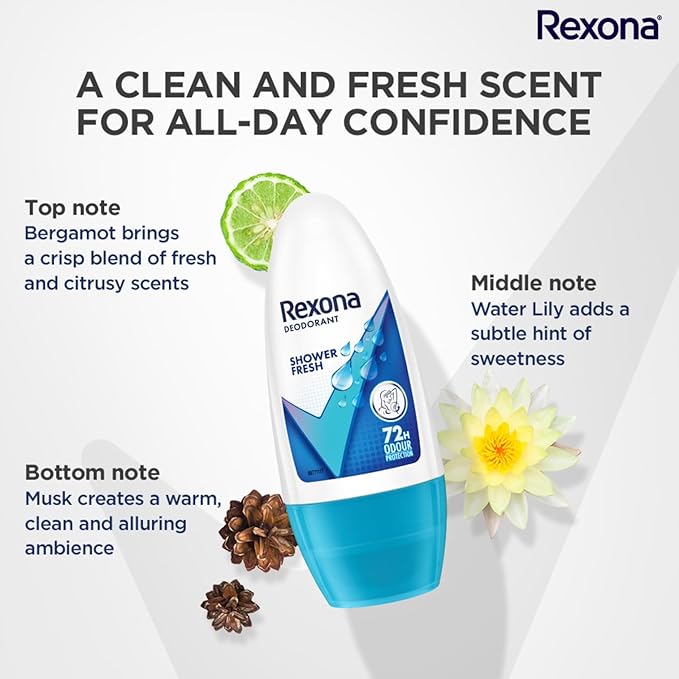 Rexona Shower Fresh Underarm Roll On Deodorant For Women|| 50 ml+Rexona Shower Fresh Underarm Roll On Deodorant For Women|| 50 ml