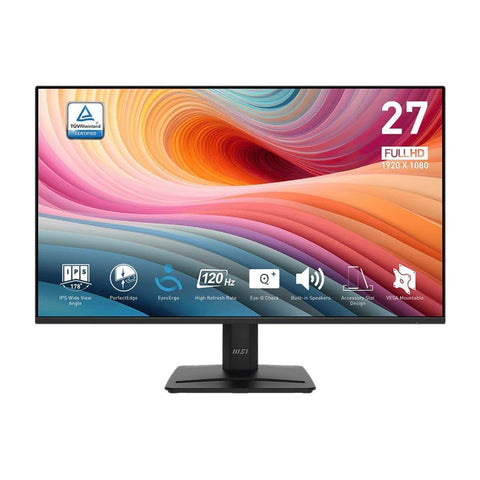 MSI PRO MP275 E2 27-inch IPS 1920 x 1080 (FHD) Gaming Office Monitor, 120Hz, Free-Synch, HDMI, DisplayPort, VGA Port, VESA Mountable, Tilt, Speaker, 4-Side Slim Bezel 1ms, Black