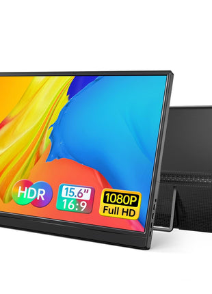 Yxk Portable Monitor 15.6 Inch 1080P 60Hz IPS HDR Ultra-Slim Travel Monitor with Dual Speakers USB-C HDMI Second Screen for Laptop PC Mac Phone Xbox PS4/5 Switch, VESA Kickstand, Zero Frame Gaming
