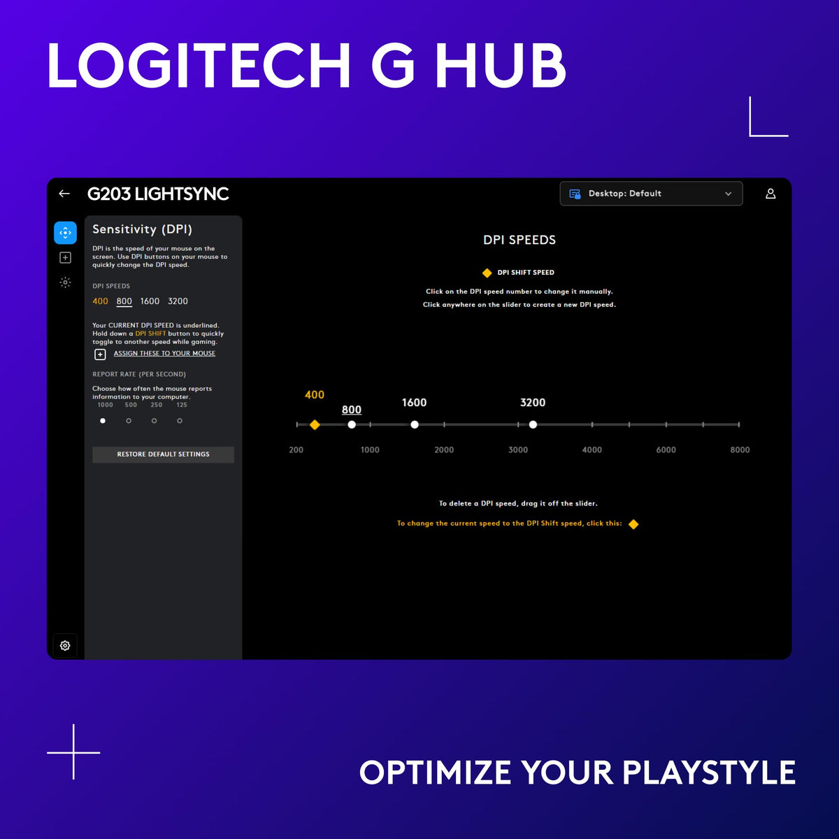 Logitech G203 Wired Gaming Mouse, 8,000 DPI, Rainbow Optical Effect LIGHTSYNC RGB, 6 Programmable Buttons, On-Board Memory, Screen Mapping, PC/Mac Computer and Laptop Compatible - Lilac