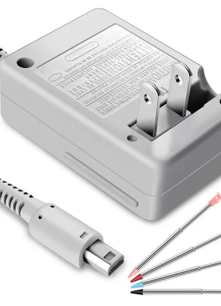 3DS Charger Kit Compatible with Nintendo 3DS/ New 3DS XL/DSi/DSi XL/2DS/ 2DS XL 100-240V Wall Plug Adapter with 4 Metal Retractable Stylus Pen for 3DS/3DS XL/3DS LL