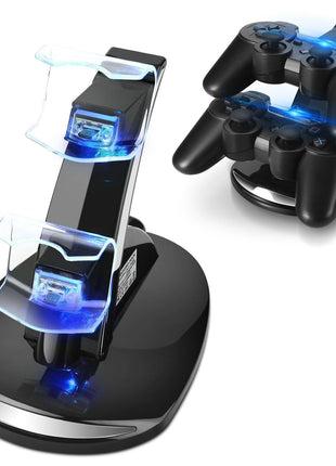 TNP Compatible with PS3 Controller Charger Stand for Sony Playstation 3 Controller compatible with Dualshock 3 Charging, 2 Tier Docking Station Stand and 2 USB PS3 Cable ports with LED Indicators