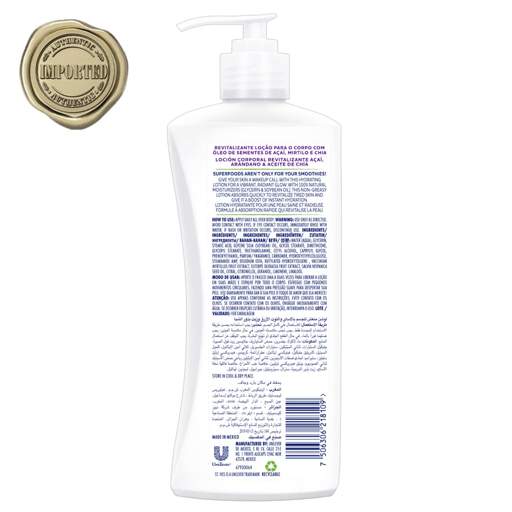 St. Ives Revitalizing Blueberry Body Lotion,100% Natural Moisturizers,Paraben Free,Non-greasy formula,Hydrated &Glowing skin,imported,400ml