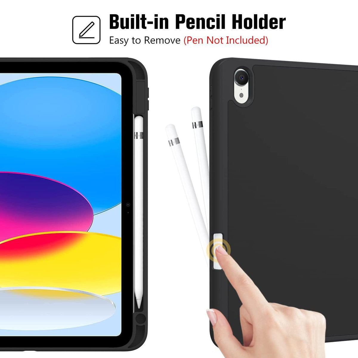 ProCase for iPad (A16) 11th Generation 11 Inch 2025/ iPad 10th Generation 10.9 Inch 2022 Case with Pencil Holder, Hybrid Cover with Soft TPU Back, Supports Touch ID, Auto Wake/Sleep -Black