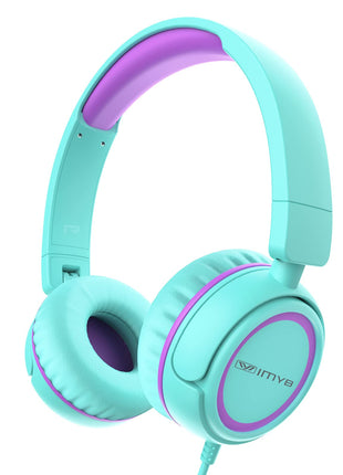 IMYB V1 Kids Headphones, 85dB Safe Volume for School, Toddler 2-12, Adjustable Foldable Durable Wired Cord, iPad Kindle Tablet Chromebook 3.5mm On-Ear for Boys Girls Teens Travel Plane (Green)