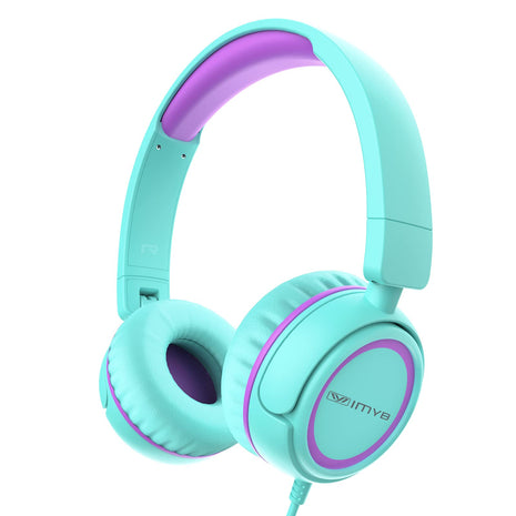 IMYB V1 Kids Headphones, 85dB Safe Volume for School, Toddler 2-12, Adjustable Foldable Durable Wired Cord, iPad Kindle Tablet Chromebook 3.5mm On-Ear for Boys Girls Teens Travel Plane (Green)