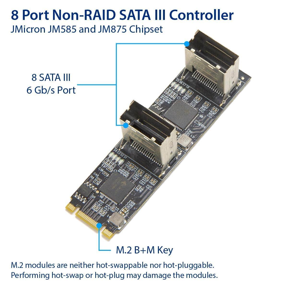 8 Port Non-RAID SATA III 6Gbp/s to M.2 B+M Key Adapter PCI-e 3.0 x2 bandwith