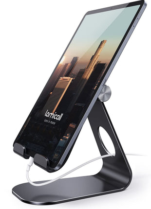 Lamicall Tablet Stand Adjustable, Tablet Stand : Desktop Stands Holder Gifts Compatible with Tablets Such as iPad 2018 Pro 9.7, 10.5, Air Mini 4 3 2, Kindle, iPhone 17 Max, E-Reader (4-13'')- Black