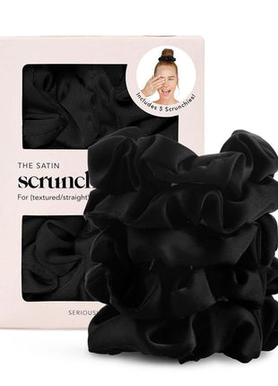 Kitsch Satin Scrunchies for Women ??No Crease Hair Ties ??Soft Satin Hair Scrunchies for Girls ??Frizz Free, Gentle, Stylish Hair Accessories ??Black, 5 pcs