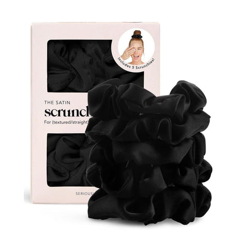 Kitsch Satin Scrunchies for Women ??No Crease Hair Ties ??Soft Satin Hair Scrunchies for Girls ??Frizz Free, Gentle, Stylish Hair Accessories ??Black, 5 pcs