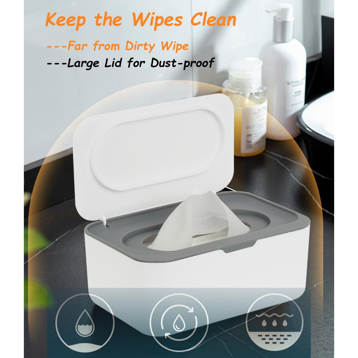 Wipes Dispenser, Wipe Holder for Baby & Adult, Seposeve Refillable Wipe Container, Keeps Wipes Clean. Non-Slip, Easy Pull Wipes Pouch Case, (Grey)