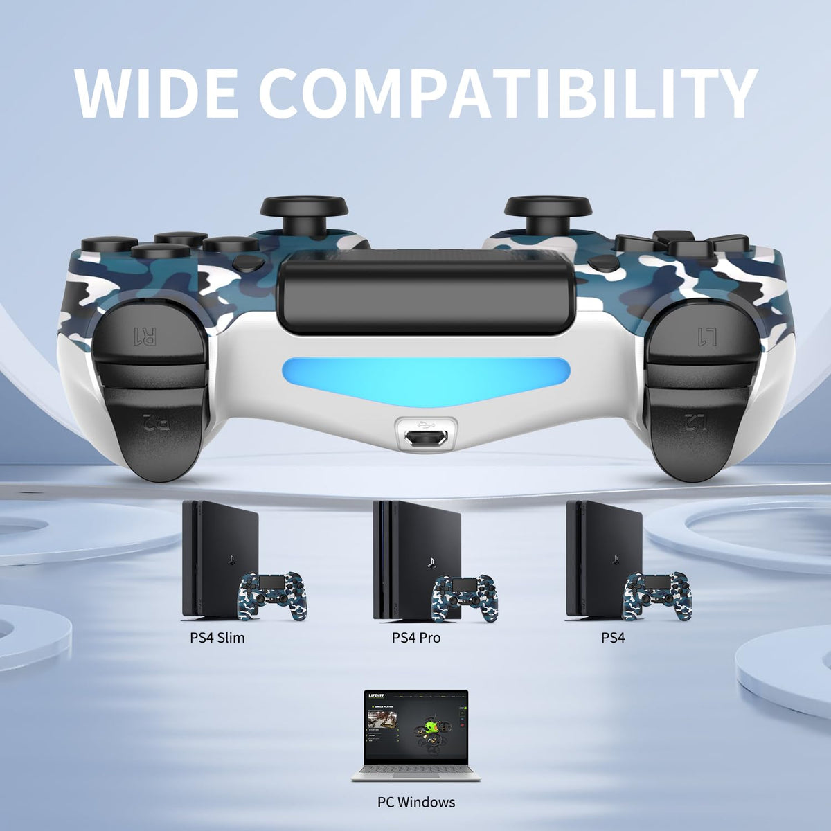 YsoKK 2 Pack Wireless Controller for Ps4/Slim/Pro with 1000mah Battery/Dual Vibration/Audio Jack/6-axis Motion Sensor(Camouflage Green and Camouflage Blue)