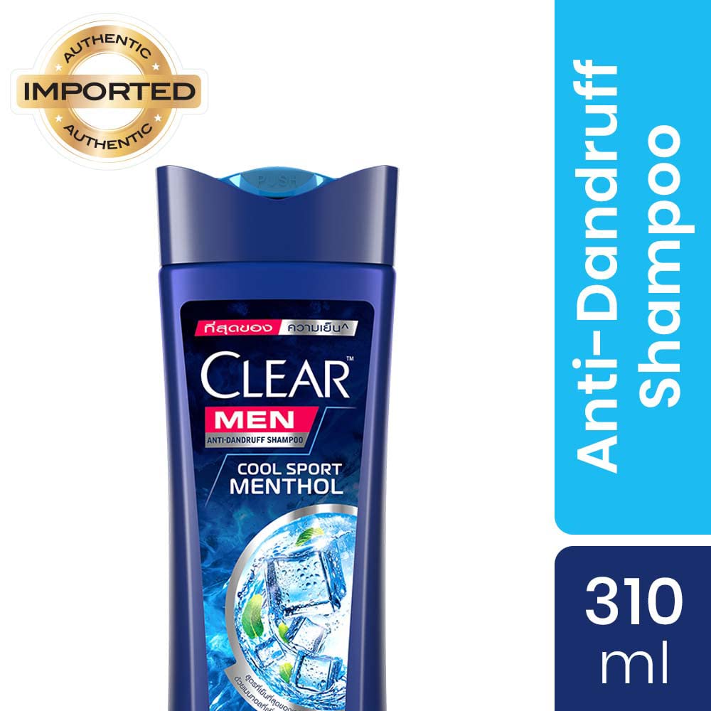 Clear Men Cool Sport Menthol Anti-Dandruff Shampoo with Vitamin B3 & Taurine for Greasy Scalp, Removes Germs, Dirt & Flakes, Triple Anti-Dandruff Technology, Refreshing Fragrance (310 ml)