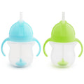 Munchkin Any Angle Sippy Cups for Toddlers, Spill Proof Weighted Straw Cup with Transition Handles for Babies 6 Months and Up, 2 Pack, Blue/Green